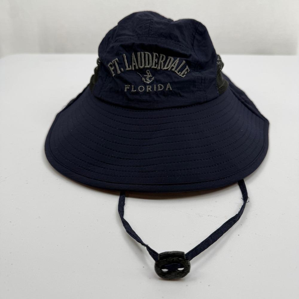 Ft Lauderdale Florida Sun Hat Mens Boonie Navy Blue Neck Flap Nylon Lightweight‎